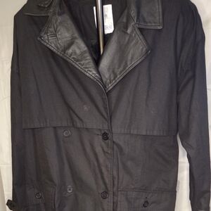 Boss Energy Black Trench Coat 🖤 Double Breasted w/ Leather Trim Long Classic Co